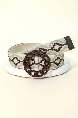 NEW ANARCHY STREET women's boho round chain buckle woven belt in brown
